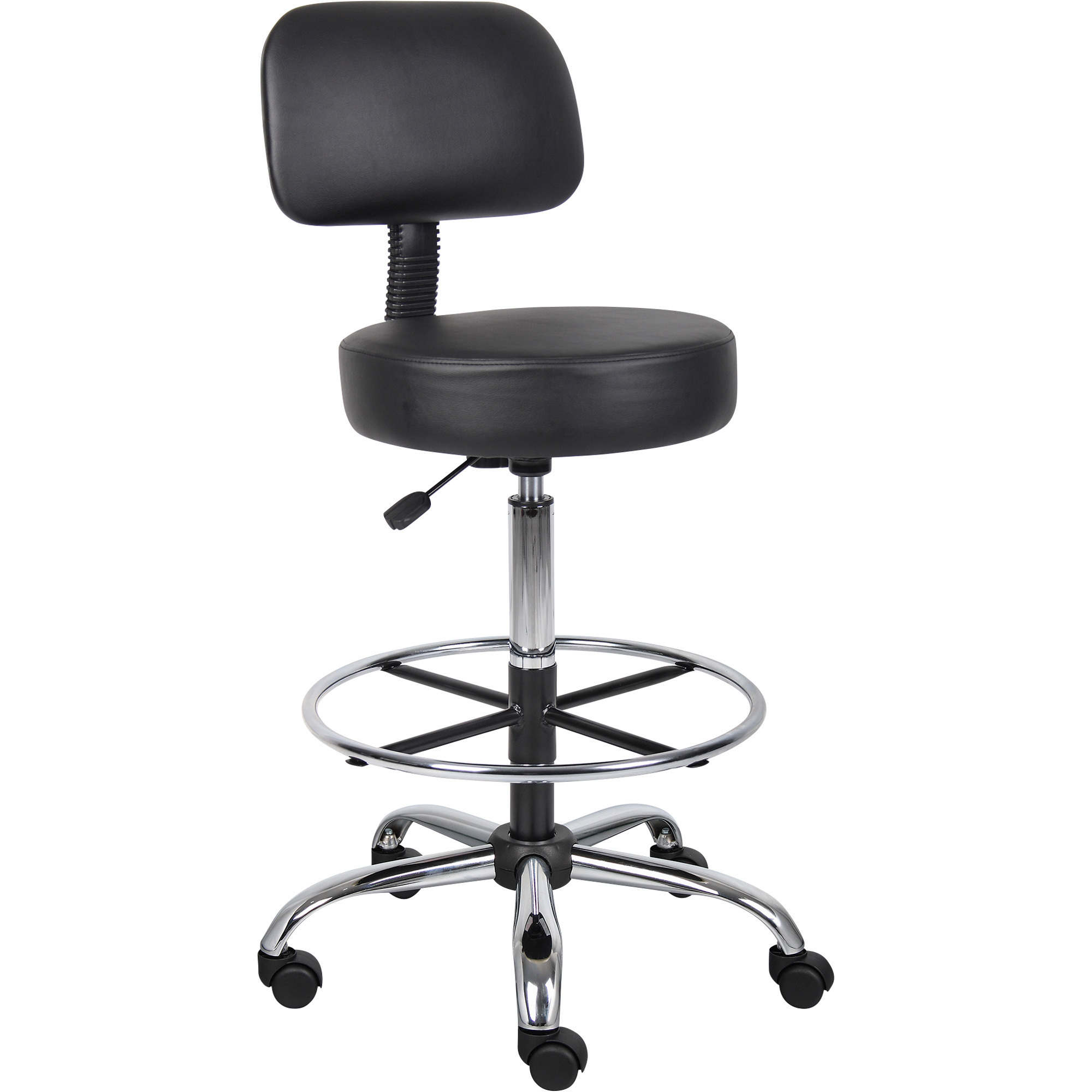 BOSS Medical Stool with Antimicrobial Vinyl Upholstery, Black, 25in.W x 25in.D x 41-47in.H, Model# B16245-BK